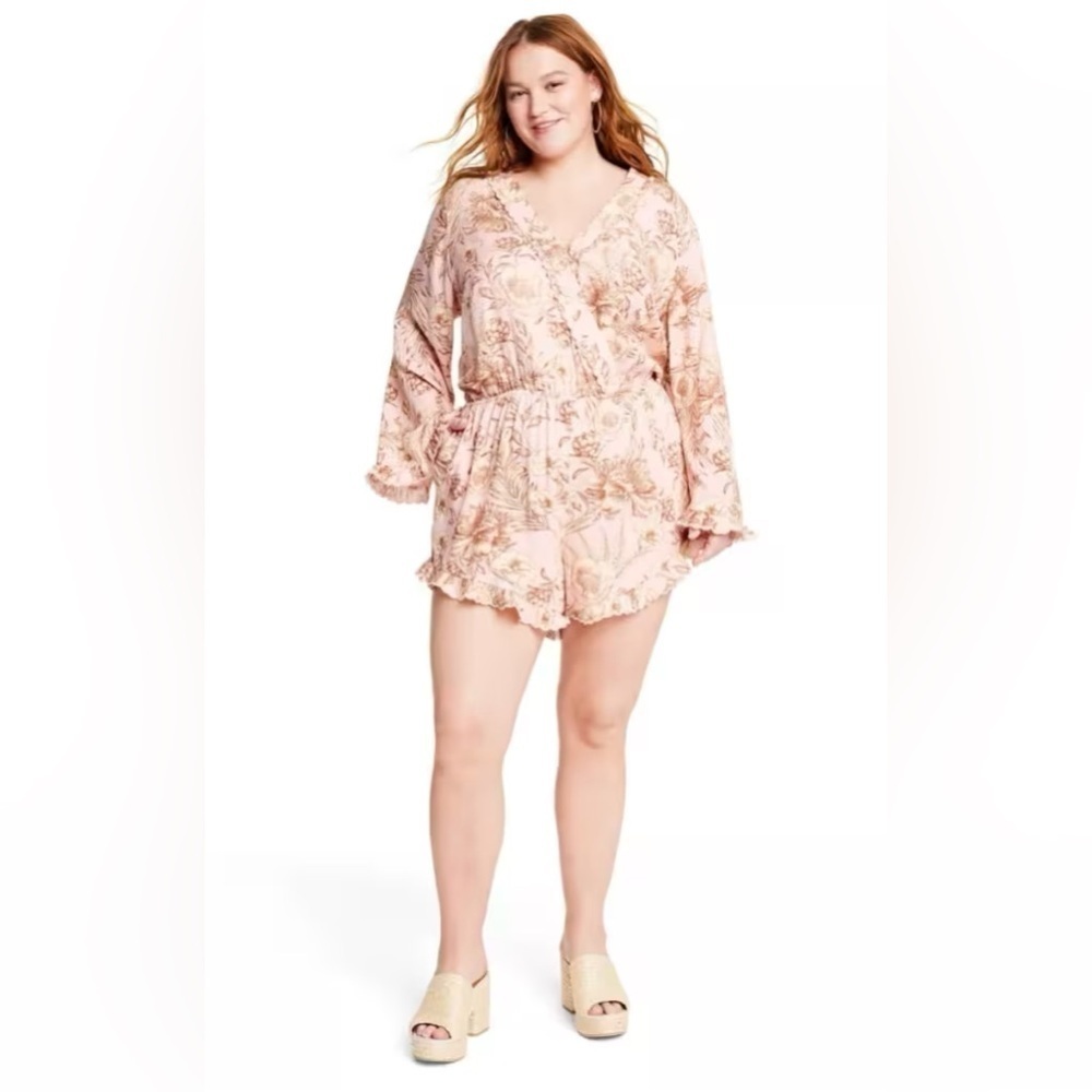 Agua Bendita X Target Pink Floral Flare sleeve romper size 2X